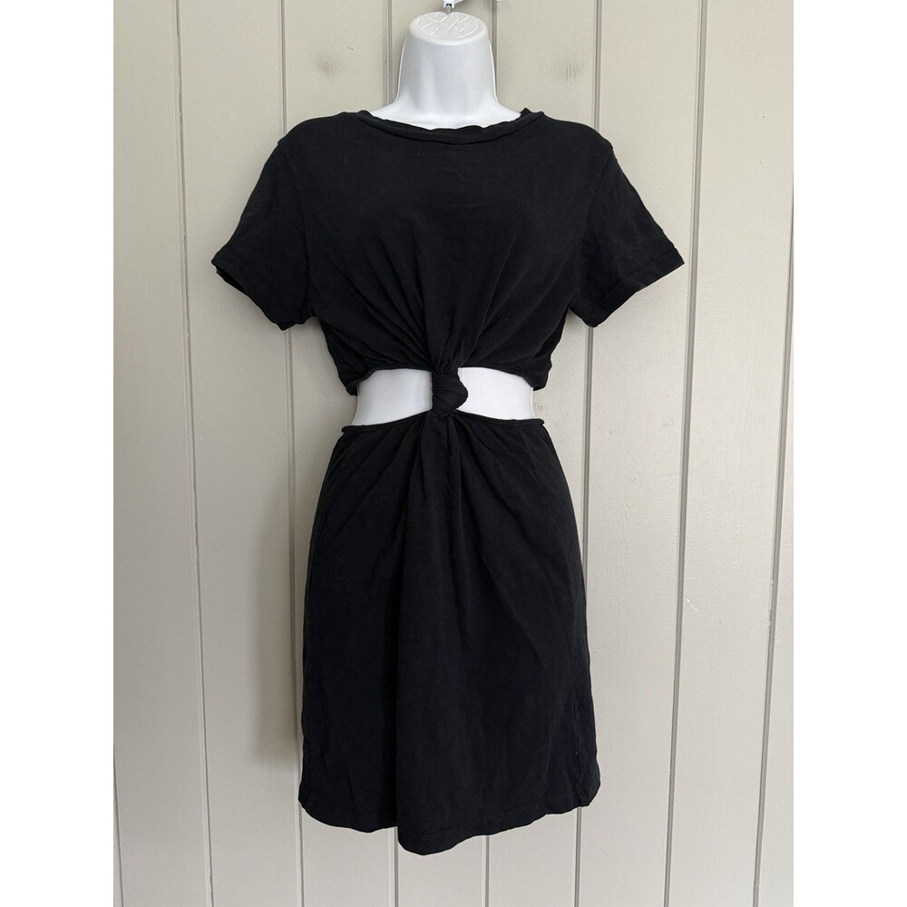 Revolve LNA Clothing Devan Twist Tee Mini Dress Short Sleeve S Small Black